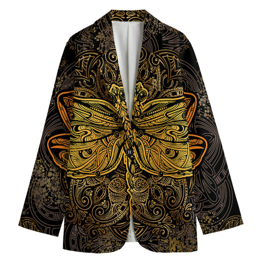 Gold Boho Dragonfly Print Women's Blazer