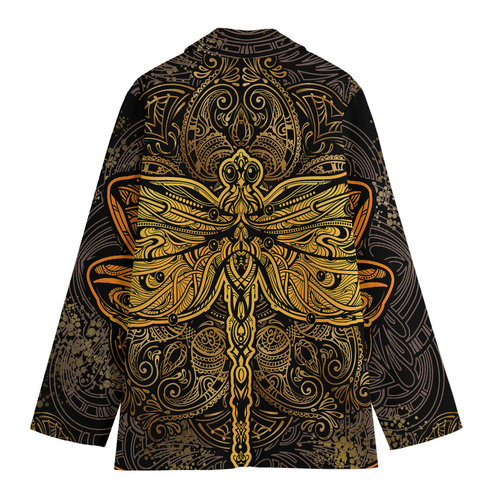 Gold Boho Dragonfly Print Women's Blazer