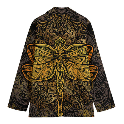 Gold Boho Dragonfly Print Women's Blazer