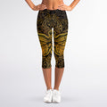 Gold Boho Dragonfly Print Women's Capri Leggings