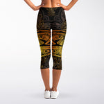 Gold Boho Dragonfly Print Women's Capri Leggings