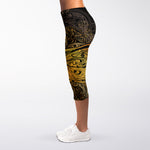 Gold Boho Dragonfly Print Women's Capri Leggings