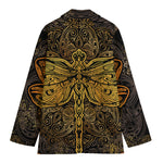 Gold Boho Dragonfly Print Women's Cotton Blazer