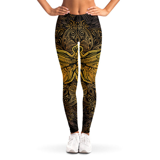Gold Boho Dragonfly Print Women's Leggings