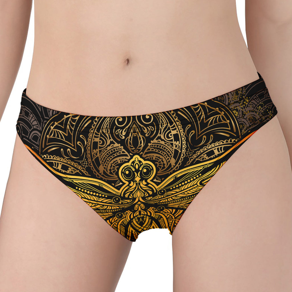 Gold Boho Dragonfly Print Women's Panties