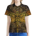 Gold Boho Dragonfly Print Women's Polo Shirt
