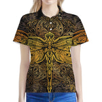 Gold Boho Dragonfly Print Women's Polo Shirt
