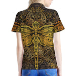 Gold Boho Dragonfly Print Women's Polo Shirt