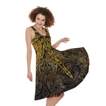 Gold Boho Dragonfly Print Women's Sleeveless Dress