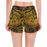 Gold Boho Dragonfly Print Women's Split Running Shorts