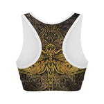 Gold Boho Dragonfly Print Women's Sports Bra