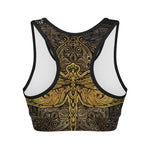 Gold Boho Dragonfly Print Women's Sports Bra
