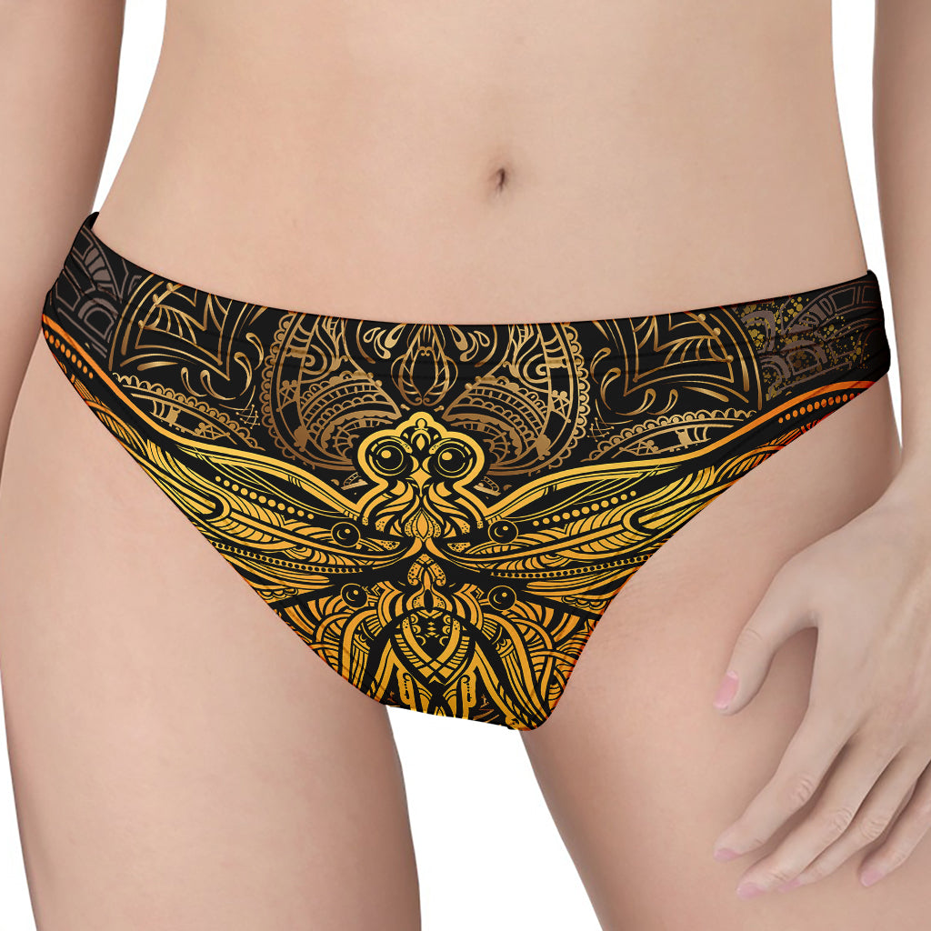 Gold Boho Dragonfly Print Women's Thong