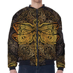 Gold Boho Dragonfly Print Zip Sleeve Bomber Jacket