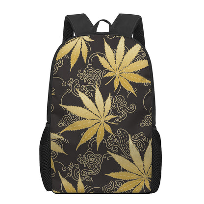 Gold Cannabis Leaf Pattern Print 17 Inch Backpack