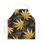 Gold Cannabis Leaf Pattern Print Adjustable Apron