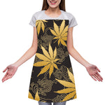 Gold Cannabis Leaf Pattern Print Adjustable Apron