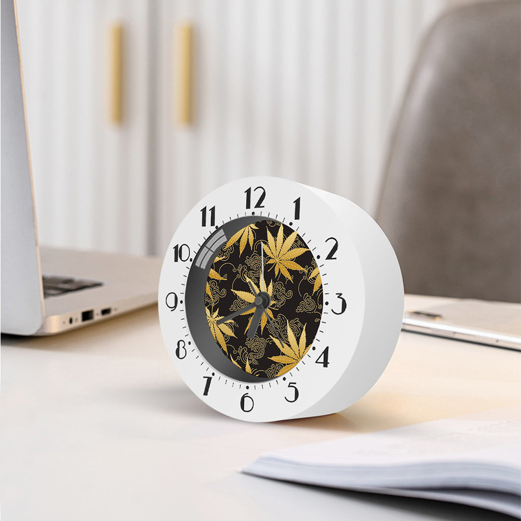 Gold Cannabis Leaf Pattern Print Alarm Clock