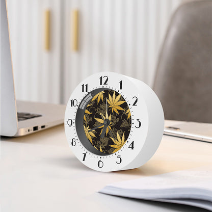 Gold Cannabis Leaf Pattern Print Alarm Clock
