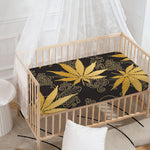 Gold Cannabis Leaf Pattern Print Baby Crib Sheet