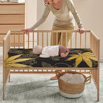 Gold Cannabis Leaf Pattern Print Baby Crib Sheet