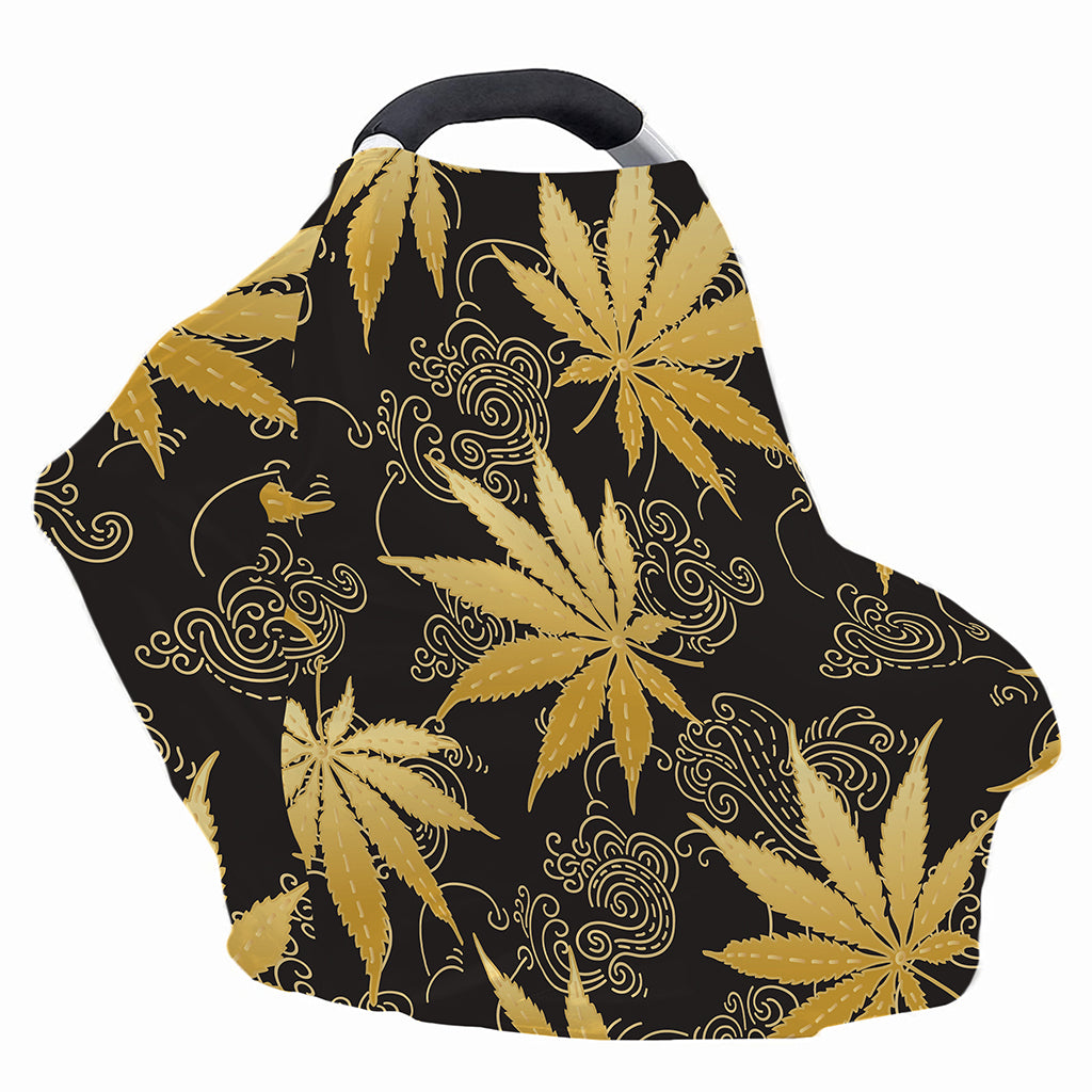 Gold Cannabis Leaf Pattern Print Baby Seat Cover