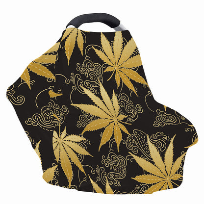 Gold Cannabis Leaf Pattern Print Baby Seat Cover