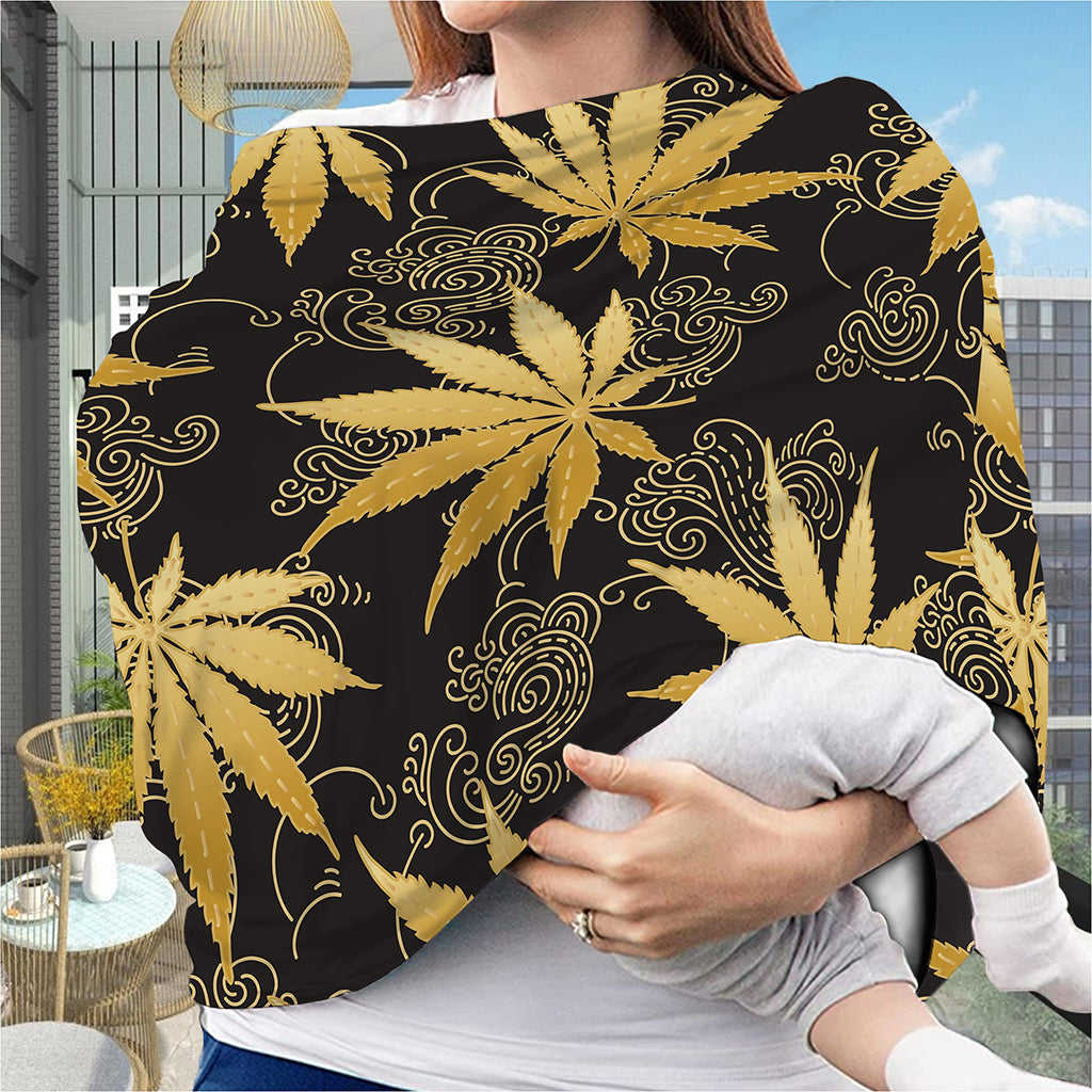 Gold Cannabis Leaf Pattern Print Baby Seat Cover