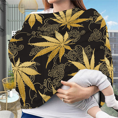 Gold Cannabis Leaf Pattern Print Baby Seat Cover