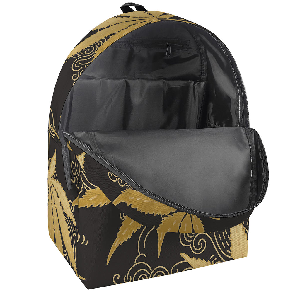Gold Cannabis Leaf Pattern Print Backpack