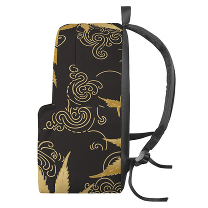 Gold Cannabis Leaf Pattern Print Backpack