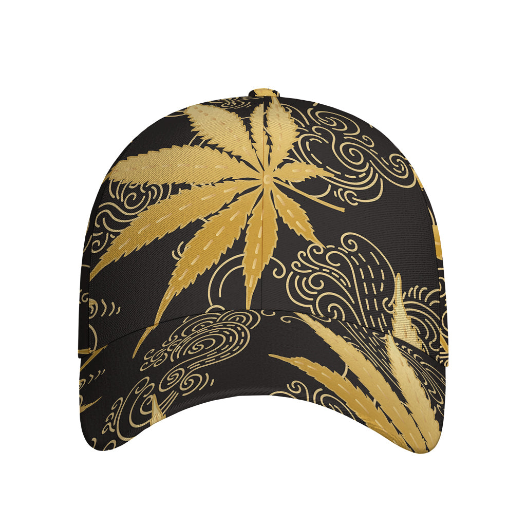 Gold Cannabis Leaf Pattern Print Baseball Cap