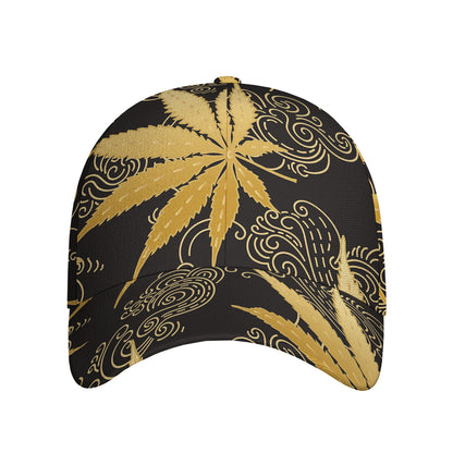 Gold Cannabis Leaf Pattern Print Baseball Cap