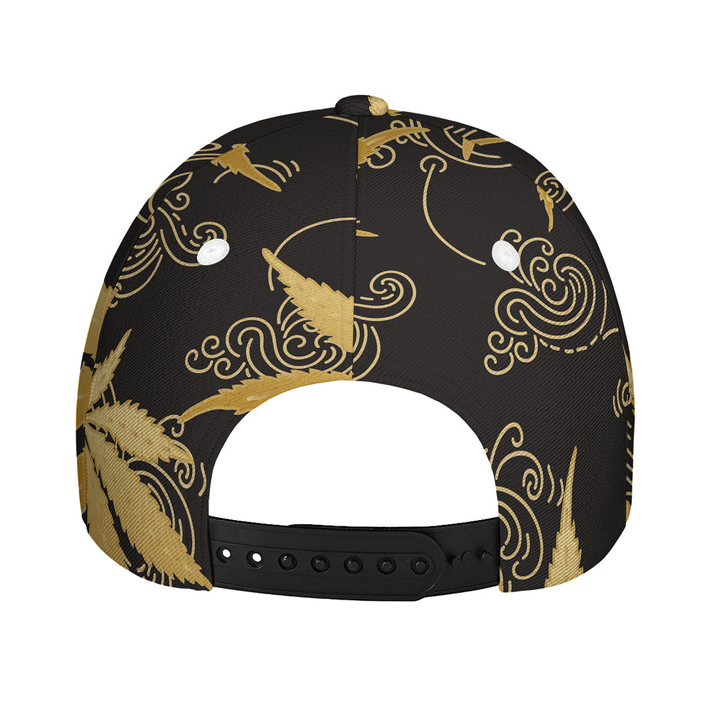 Gold Cannabis Leaf Pattern Print Baseball Cap