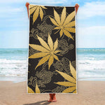 Gold Cannabis Leaf Pattern Print Beach Towel