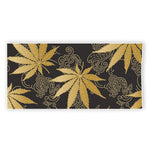 Gold Cannabis Leaf Pattern Print Beach Towel