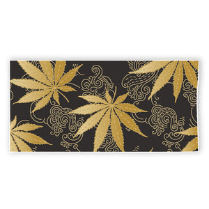 Gold Cannabis Leaf Pattern Print Beach Towel