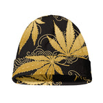Gold Cannabis Leaf Pattern Print Beanie