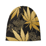 Gold Cannabis Leaf Pattern Print Beanie