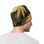 Gold Cannabis Leaf Pattern Print Beanie