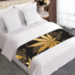 Gold Cannabis Leaf Pattern Print Bed Runner