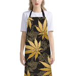 Gold Cannabis Leaf Pattern Print Bib Apron With Pocket