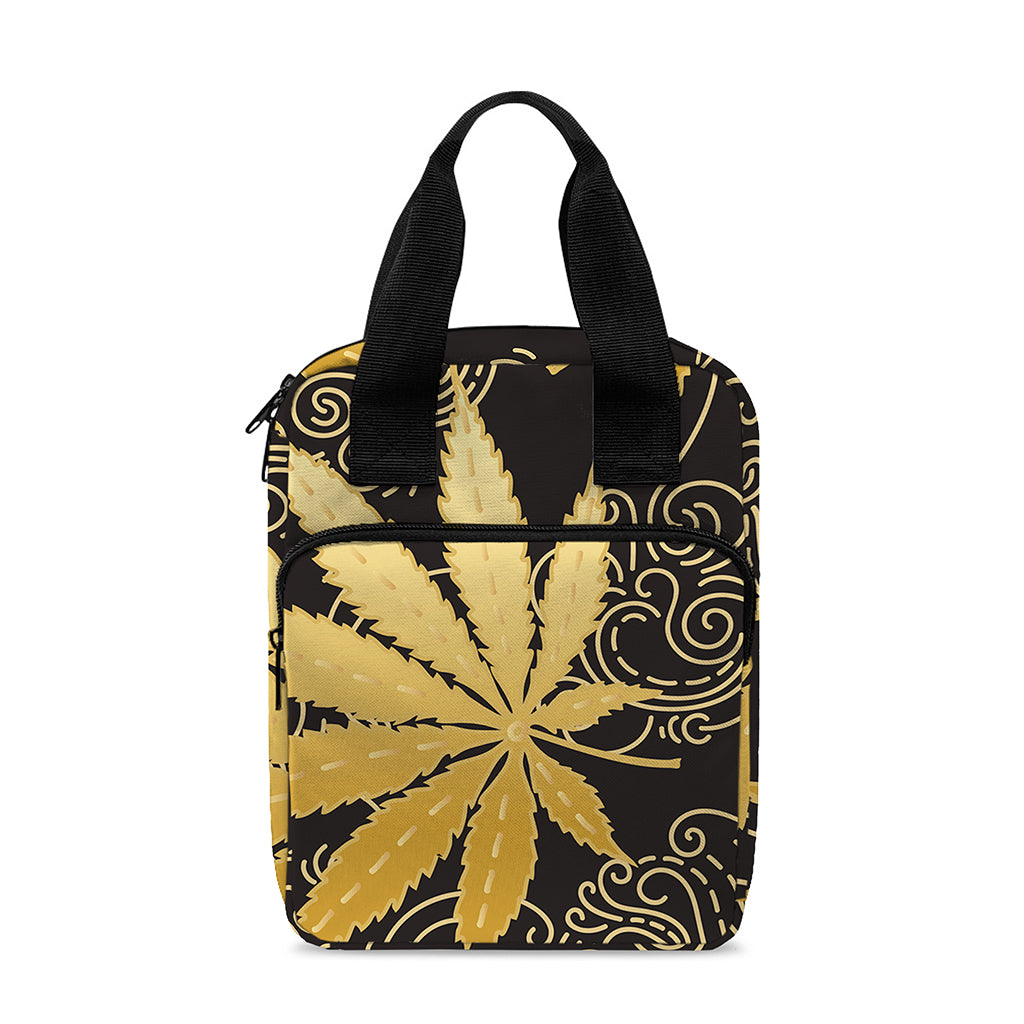 Gold Cannabis Leaf Pattern Print Bible Tote Bag