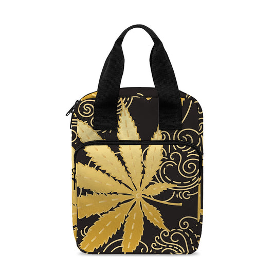 Gold Cannabis Leaf Pattern Print Bible Tote Bag