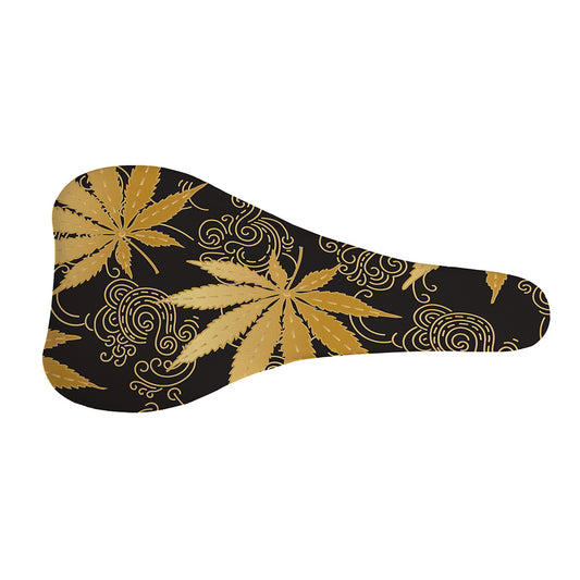 Gold Cannabis Leaf Pattern Print Bicycle Seat Cover