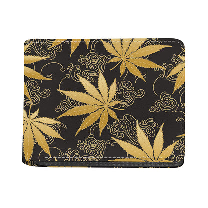 Gold Cannabis Leaf Pattern Print Bifold Wallet
