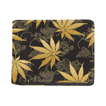 Gold Cannabis Leaf Pattern Print Bifold Wallet