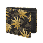Gold Cannabis Leaf Pattern Print Bifold Wallet