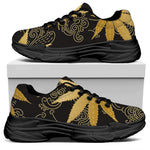 Gold Cannabis Leaf Pattern Print Black Chunky Shoes