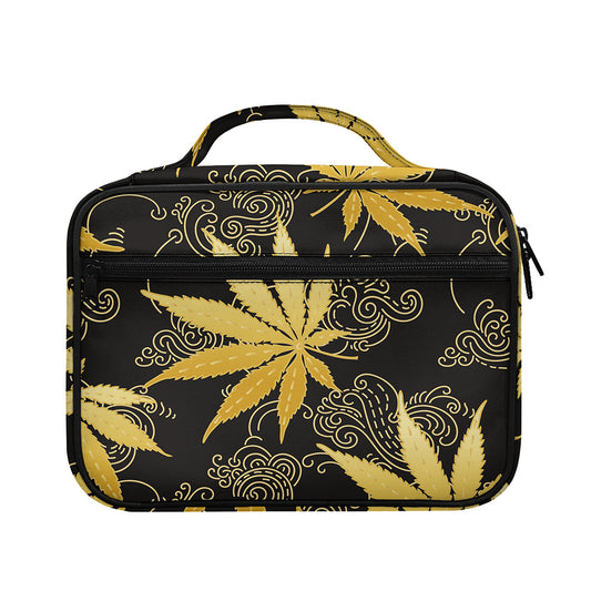 Gold Cannabis Leaf Pattern Print Briefcase Bible Bag